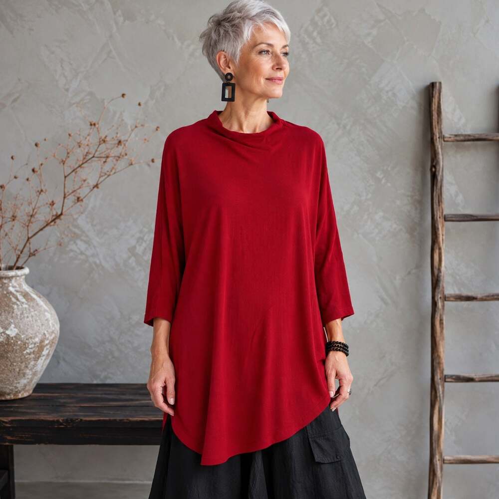 Bryn Walker Red Stretch Knit 3/4 Sleeve Lagenlook Top XL